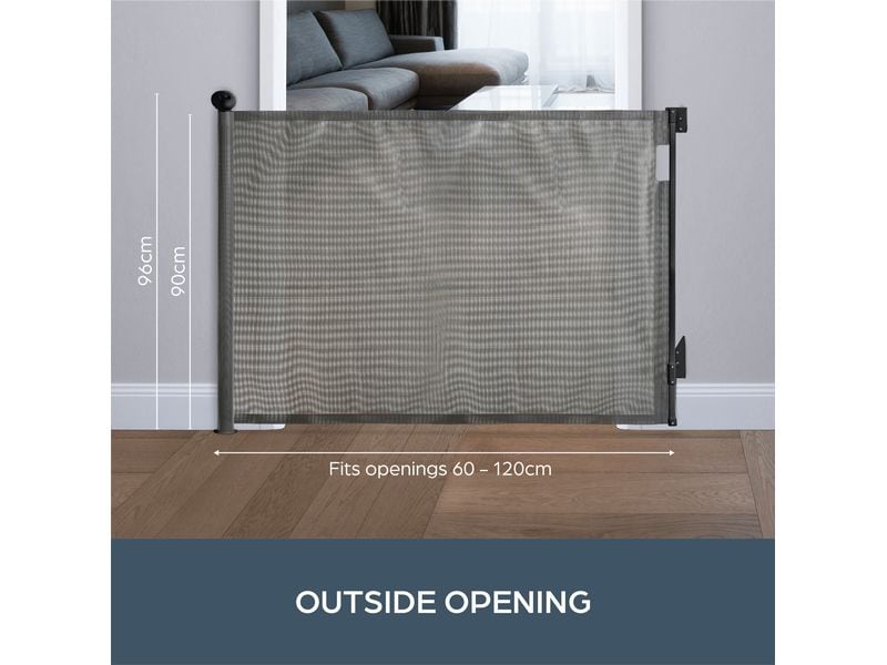 DREAMBABY Türschutzgitter Glide n Hide 60 cm - 140 cm Grau Einziehbares Türschutzgitter zum Anschrauben