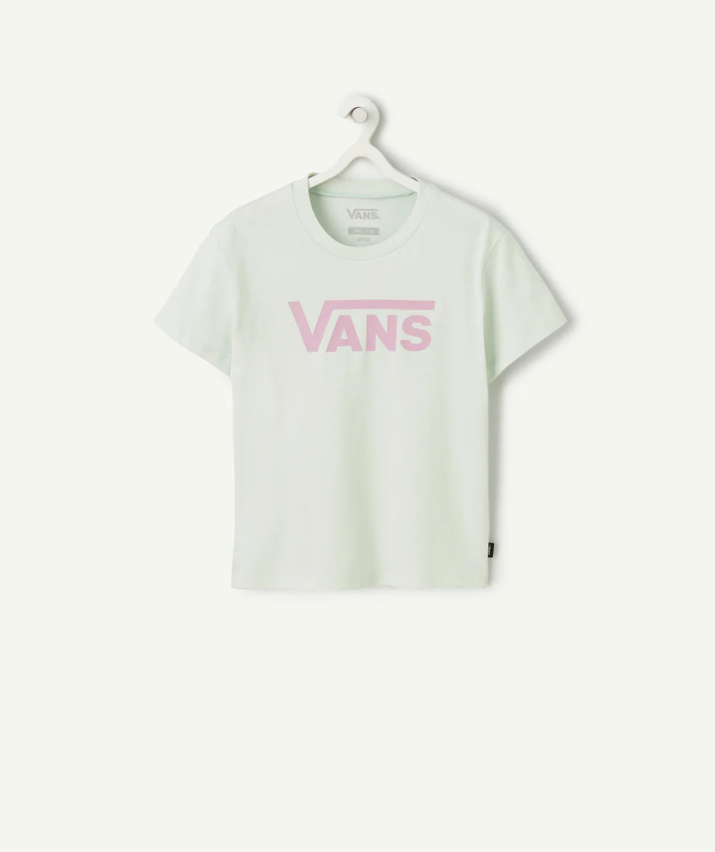 VANST-SHIRT FILLE EN COTON VERT PÂLE FLYING V CREW GIRLS AVEC LOGO ROSE