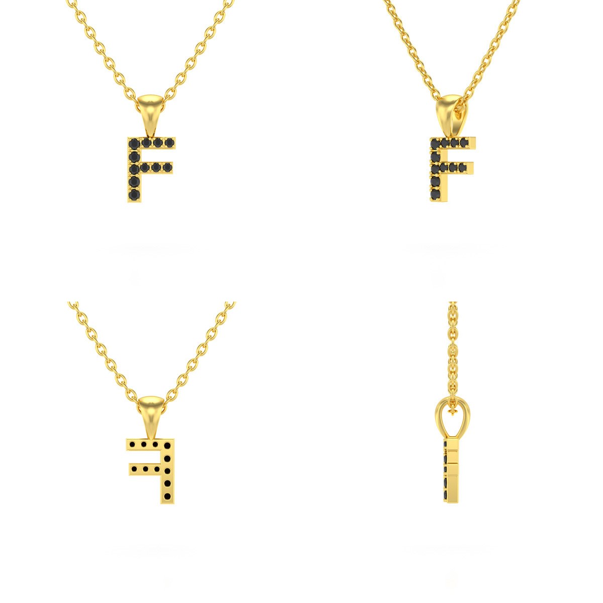 Collier Pendentif ADEN Lettre F Or 750 Jaune Diamant Noir Chaine Or 750 incluse 0.72grs
