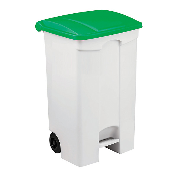 Conteneur mobile HACCP blanc à pédale 90 litres, couvercle vert