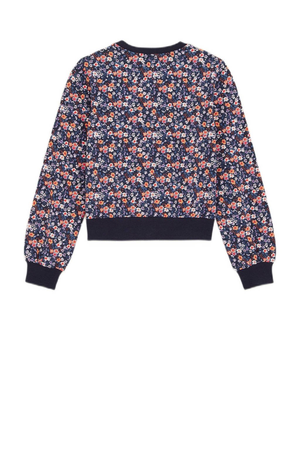 WE Fashion gebloemde sweater donkerblauw/multicolor