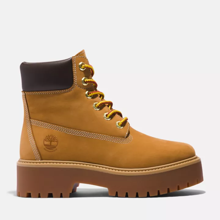 Bota de plataforma Timberland Premium Stone Street para mulheres na cor amarela.
