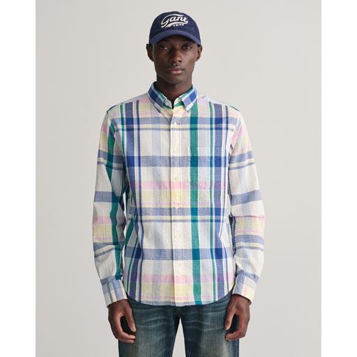 GANT Regular Fit Seersucker Madras Skjorte, White, 3XL