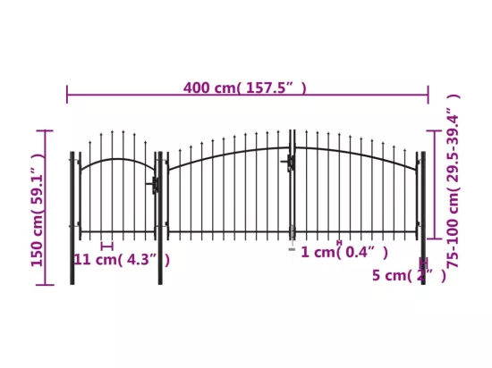 Portail de jardin Acier 1,5 x 4 m Noir