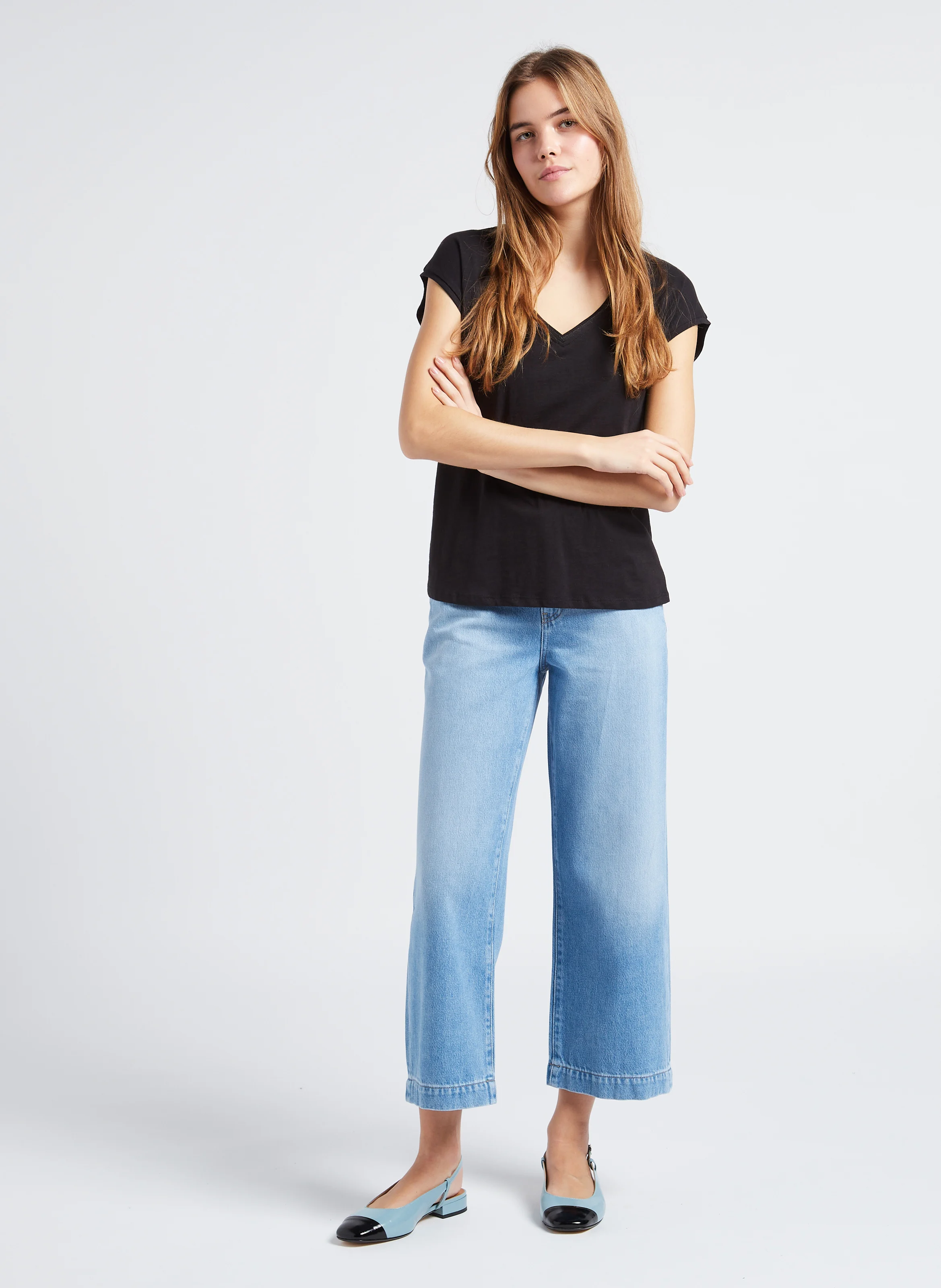 MOSS - Jean droit taille haute en coton mélangé | Jean Délavé