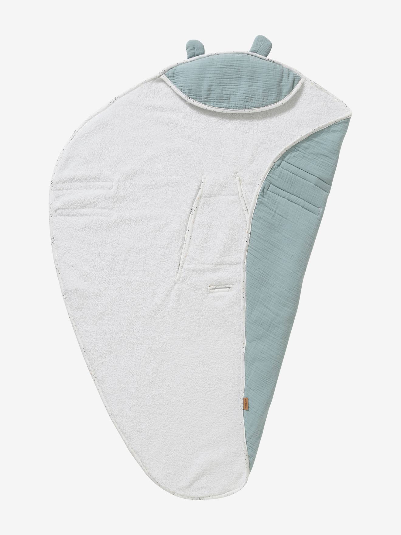 Manta com capuz para cadeirinha de carro em formato de ovo, verde médio liso com estampas.