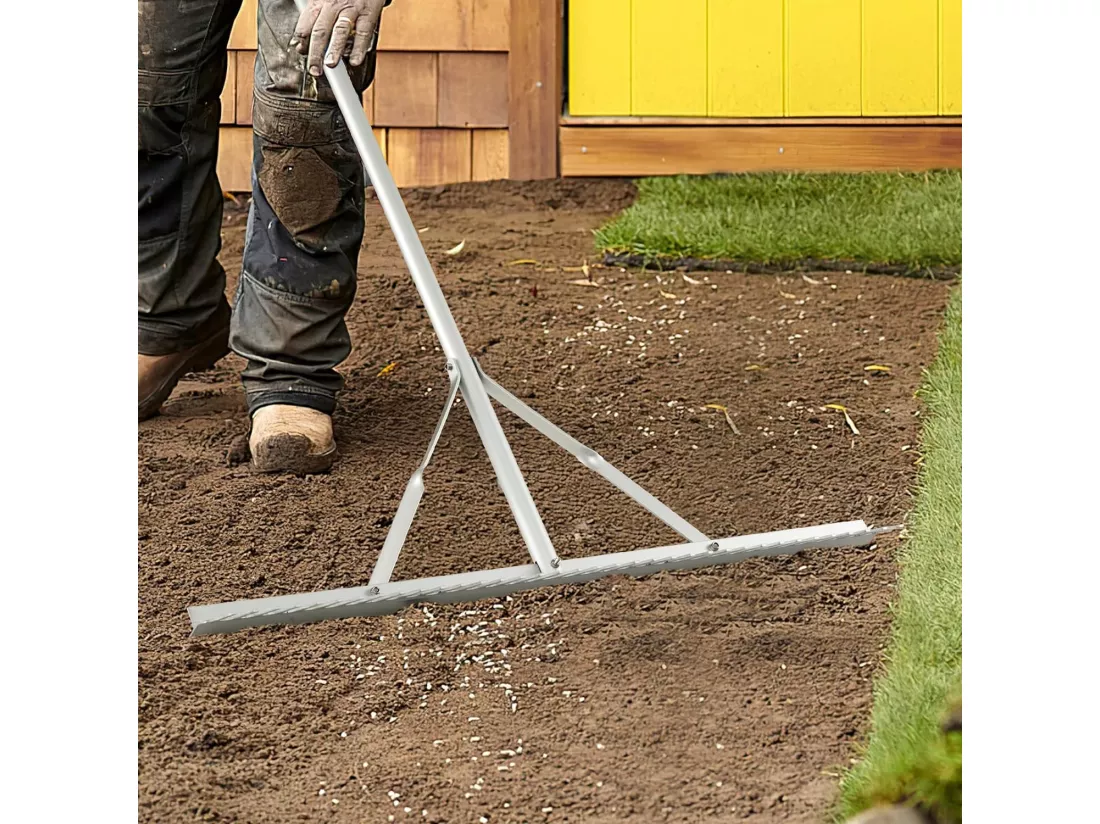 Râteau de Jardin en Aluminium avec Large Tête de 91 cm, Rateau de Paysage avec Manche de 174 cm de Long et 36 Dents, Outils de Jardin pour Bord du Lac Étang et Plage