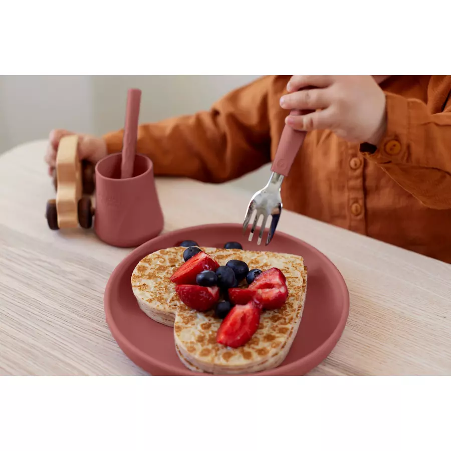 everyday® baby Esslern-Besteck, Edelstahl mit Silikongriff, 2-teilig nature red