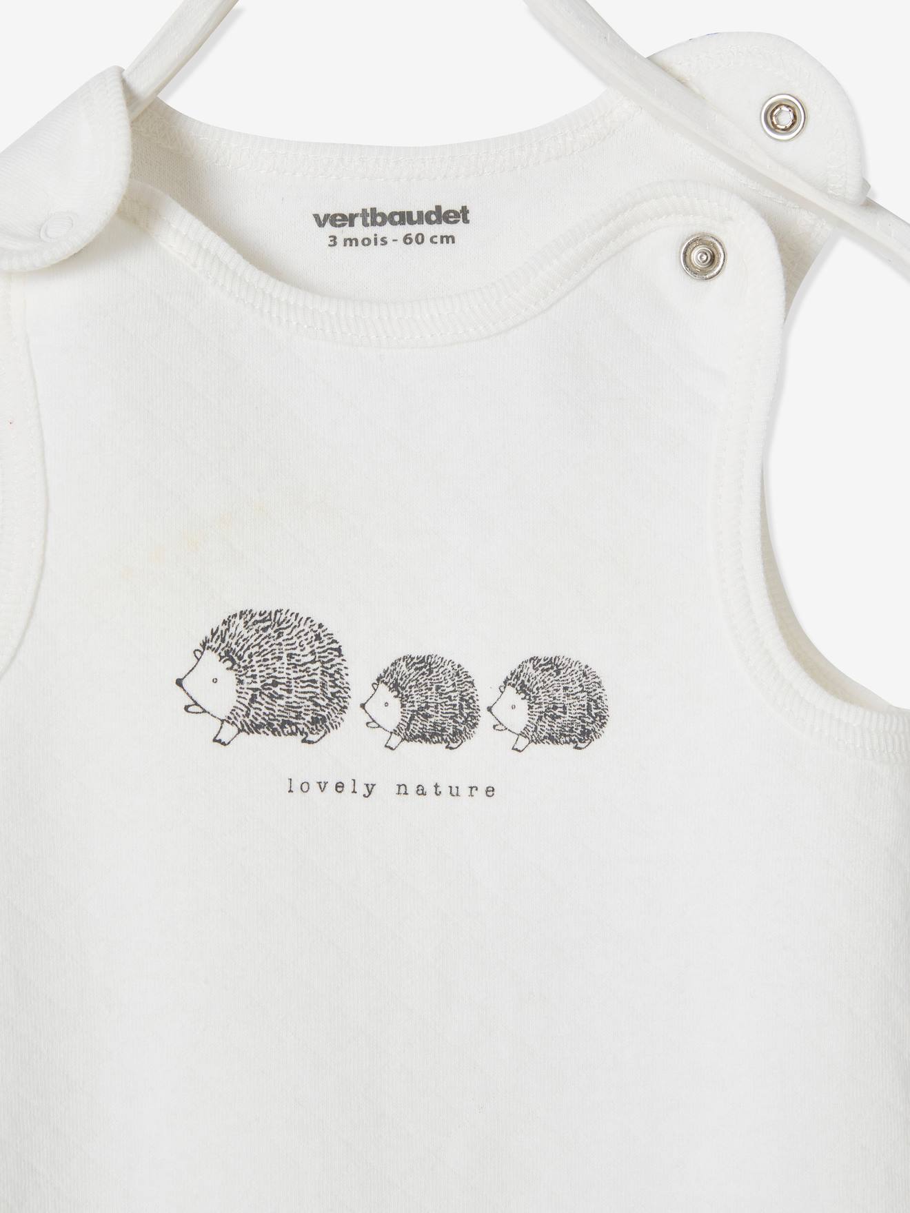 Conjunto para recém-nascido + body + doudou em algodão orgânico branco claro liso com estampas.