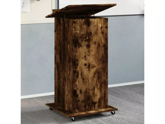 Pupitre et roues et tiroir chêne fumé bois d'ingénierie