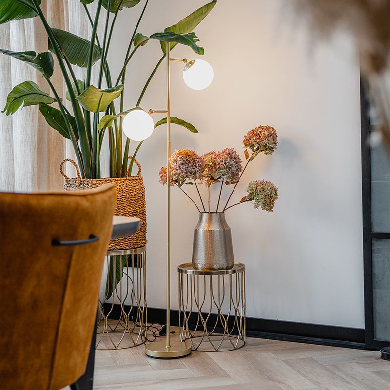 Art Deco vloerlamp goud met mat glas 2-lichts - Pallon