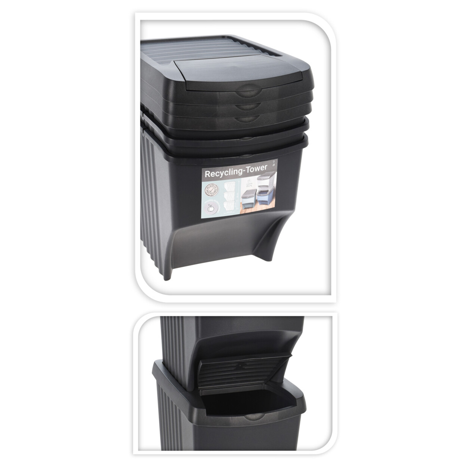 3-teiliger Abfalltrenner - grau - 3x 22 Liter