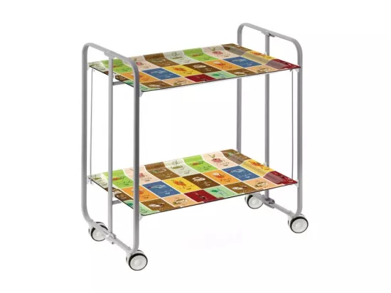 Chariot pliant à roulettes - Structure métallique grise, 2 niveaux en stratifié motif Vintage1- 72*66*43 cm - BAUHAUS