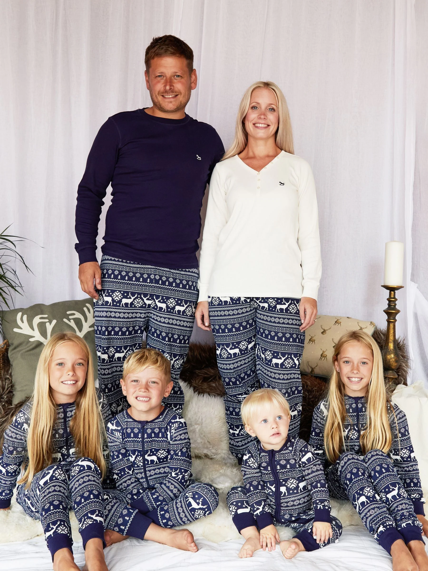 Blauw - The Little Tailor - Baby-onesie van 100% katoen met rendier - kerst - fair isle-patroon