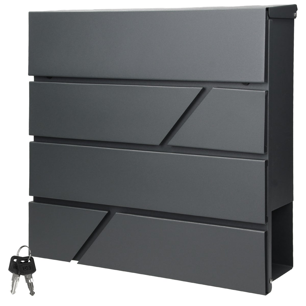 ECD Duitsland Brievenbus met krantenvak 37x11x37 cm van gepoedercoat roestvrij staal, antraciet, inclusief 2 sleutels en bevestigingsmateriaal - Moderne design wandbrievenbus met krantenvak