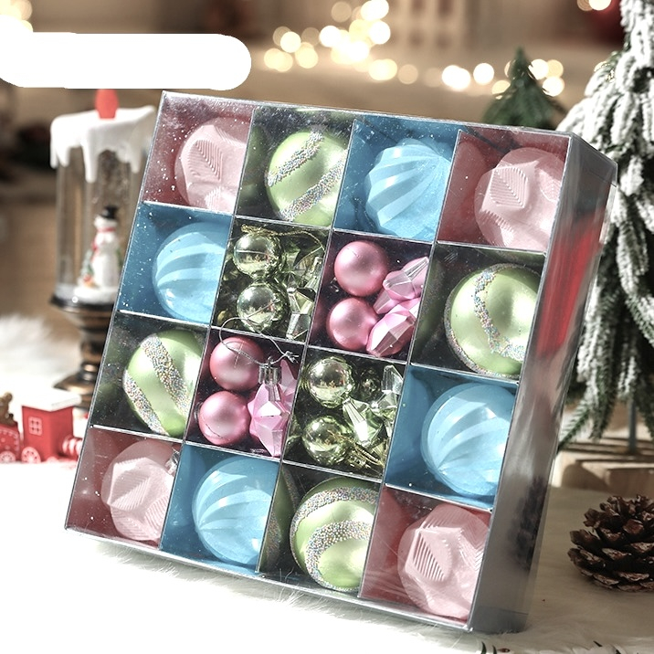 (44er Set) Christbaum Schmuck Glitzer Weihnachtskugeln Tannenbaum Aufhänger Home Deko - Grün / Rosa / Blau