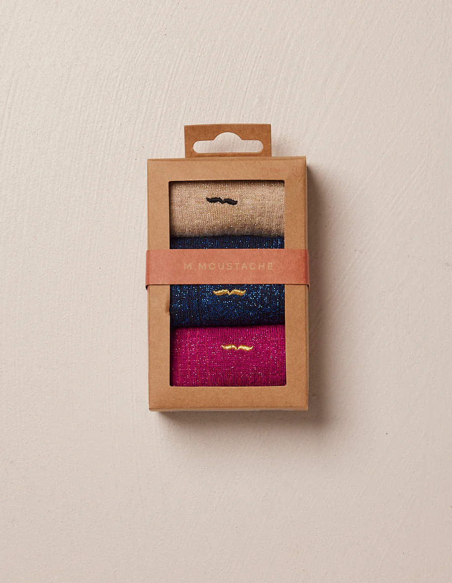 Pack de 3 chaussettes - Côtelé Bleu doré fuchsia