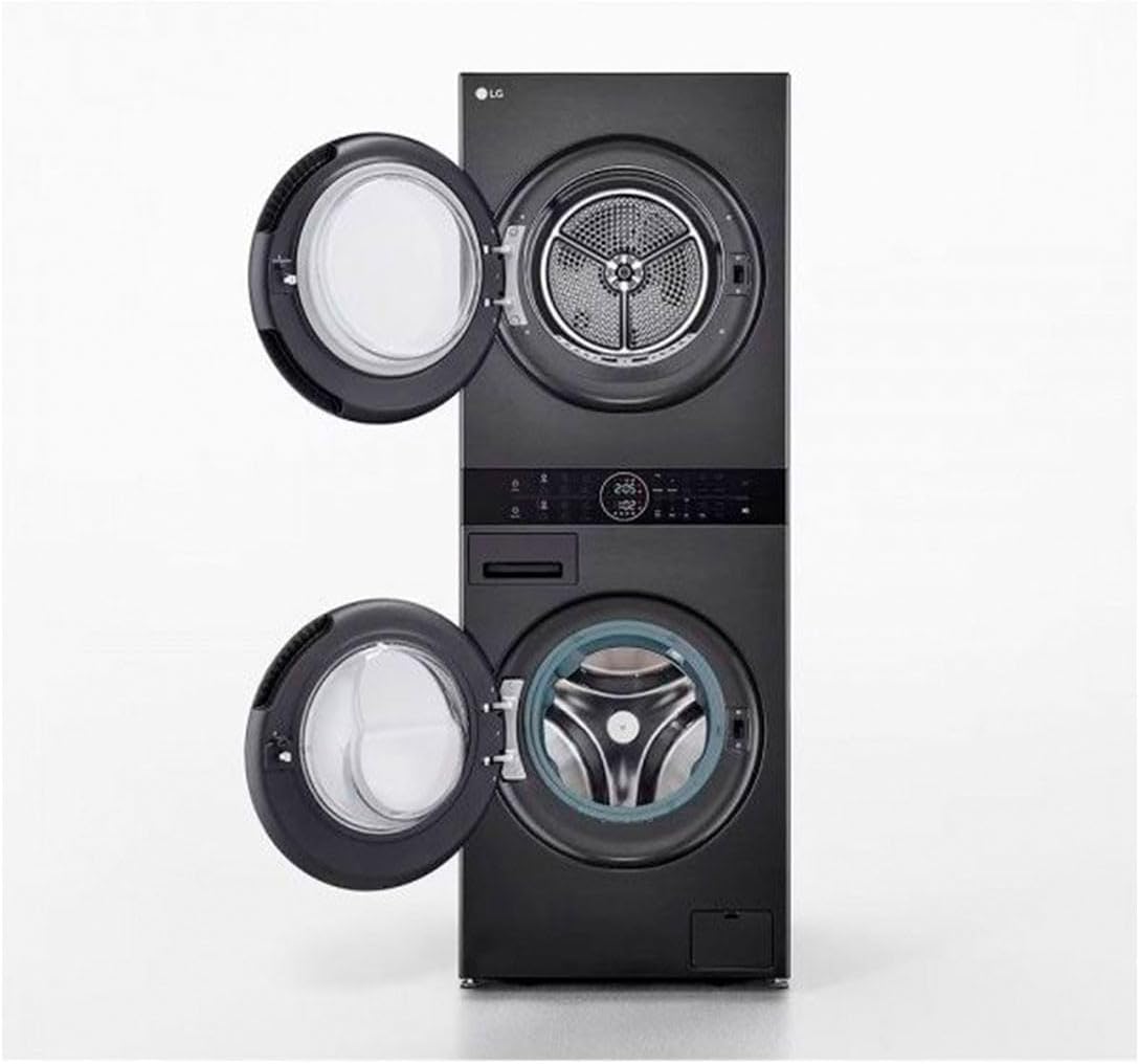 LG WT1210BBF Washtower, Waschmaschine Klasse C -10 Prozent 12kg und Trockner A 10 kg, einheitliches Panel, TurboWash, Smart Pairing, WiFi, Schwarz