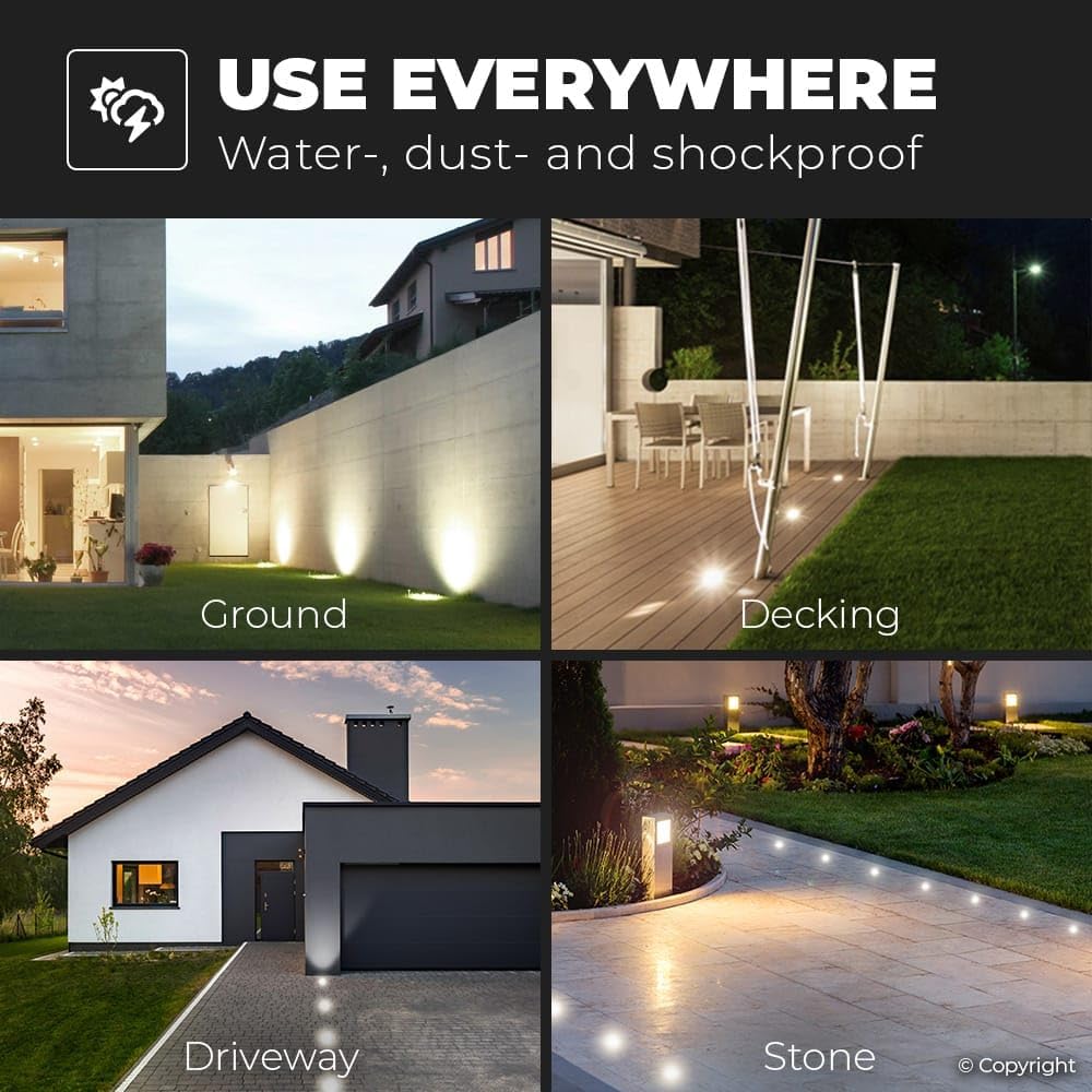 HOFTRONIC - 6er LED Bodeneinbauleuchten Edelstahl Eckig 4 Watt 345 Lumen 3000K Warmweiß GU10 LED IP67 Wasserdicht - 15.000 Brennstunden bodenstrahler außen | Terrassen Einbaustrahler Aussen