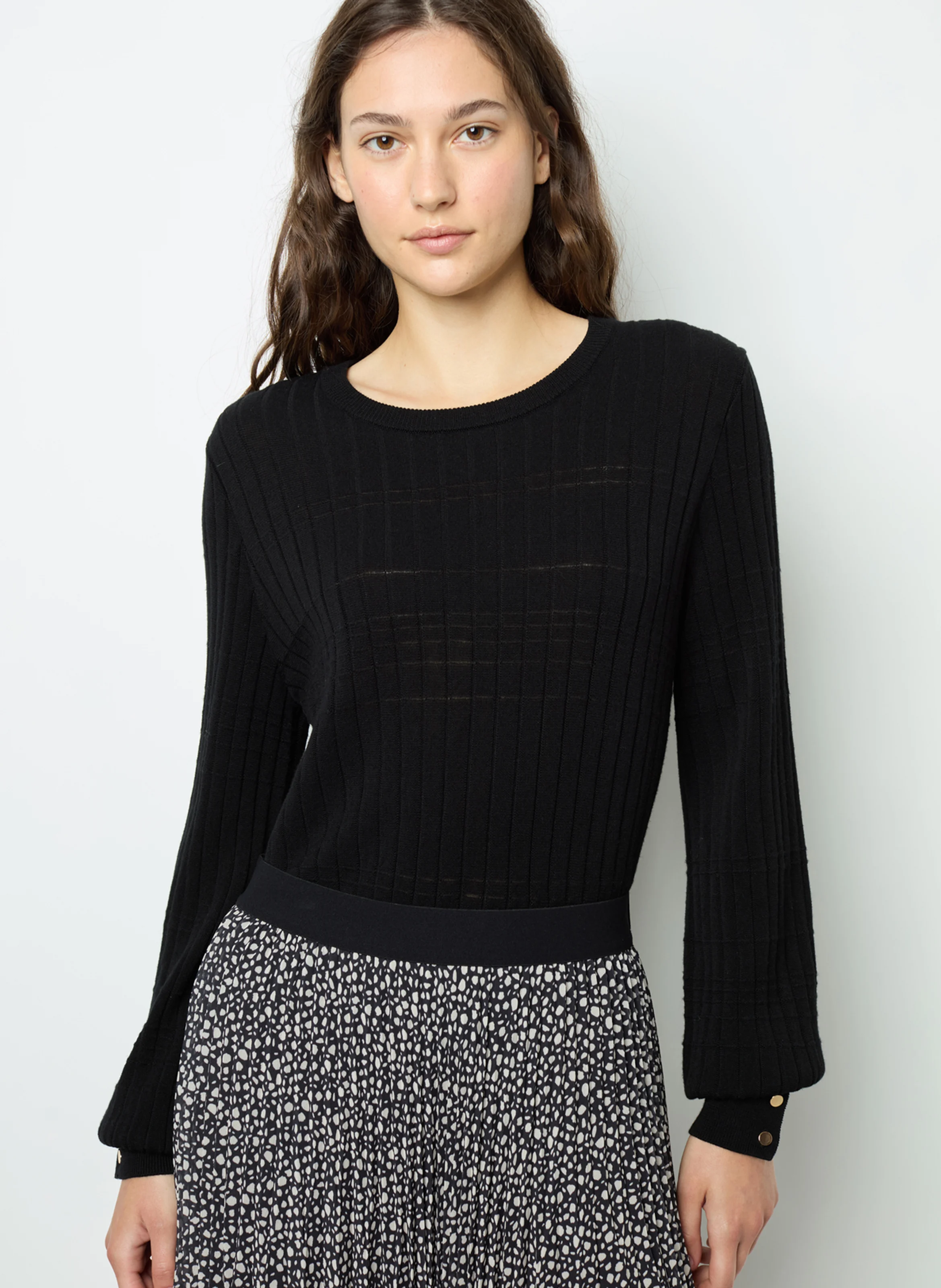JEANNE - Pull col rond en laine mélangée | Noir