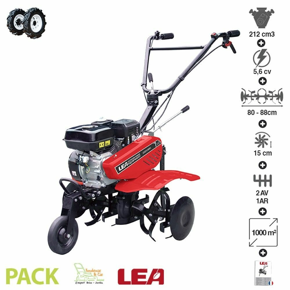 Motobeche thermique 212cc 5,6cv 2 av 1 ar travail 88cm roues agraires lea 80w21