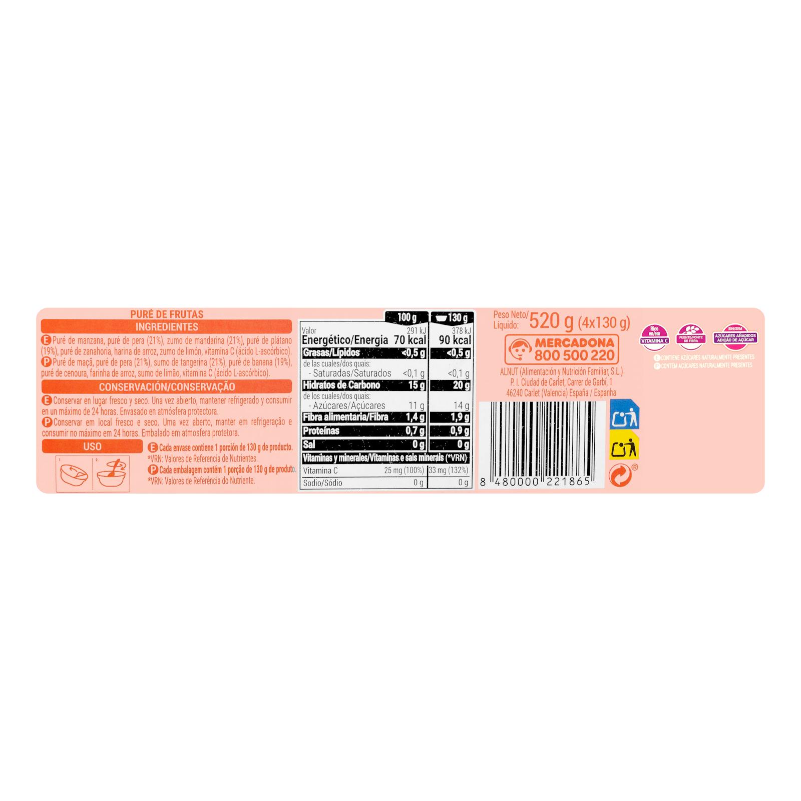 Porridge Hacendado banane, mandarine et poire +4 mois