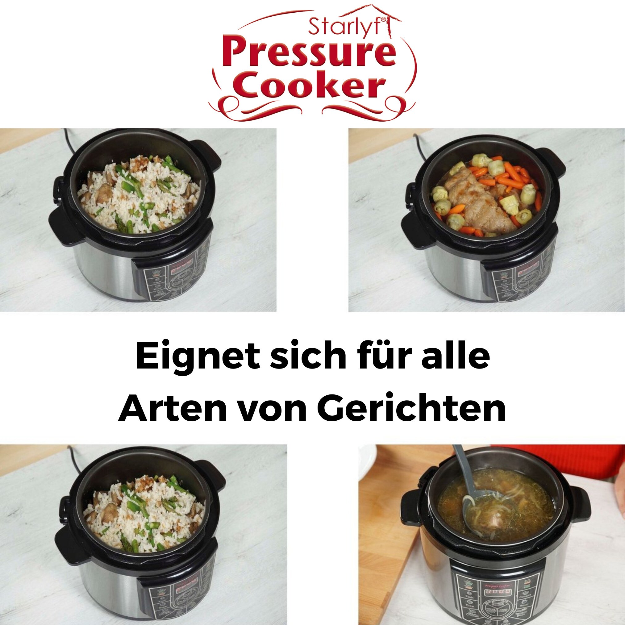 Starlyf® Multikocher - Schnellkochtopf - Reiskocher edelstahl Pressure Cooker