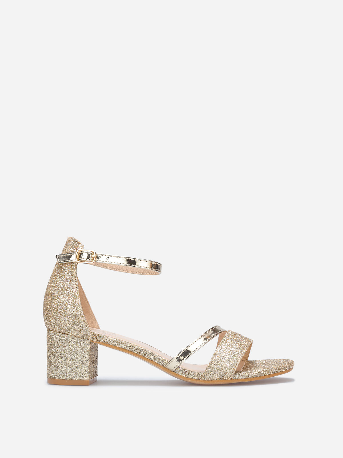 Sandales pailletées à fines brides vernies- Doré