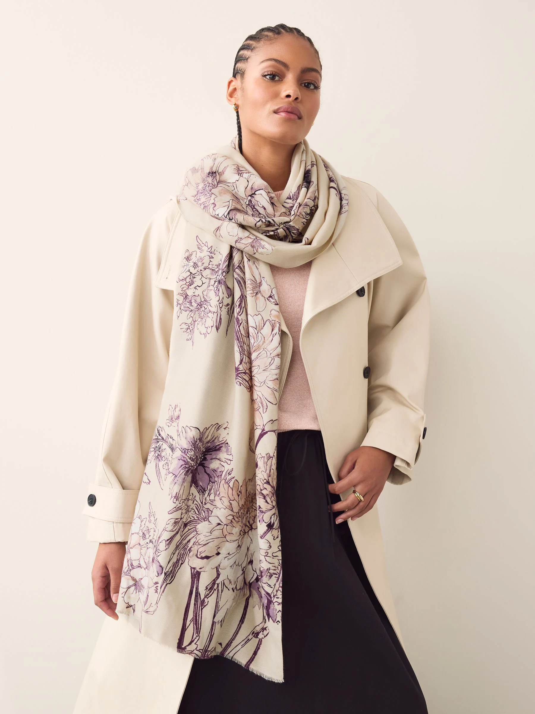 White Vintage Floral - Halfzware sjaal