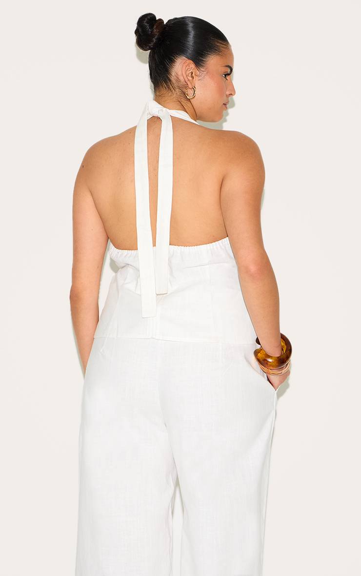 Blanc Haut Grande Taille En Lin À Col Licou Avec Détail Torsadé Devant