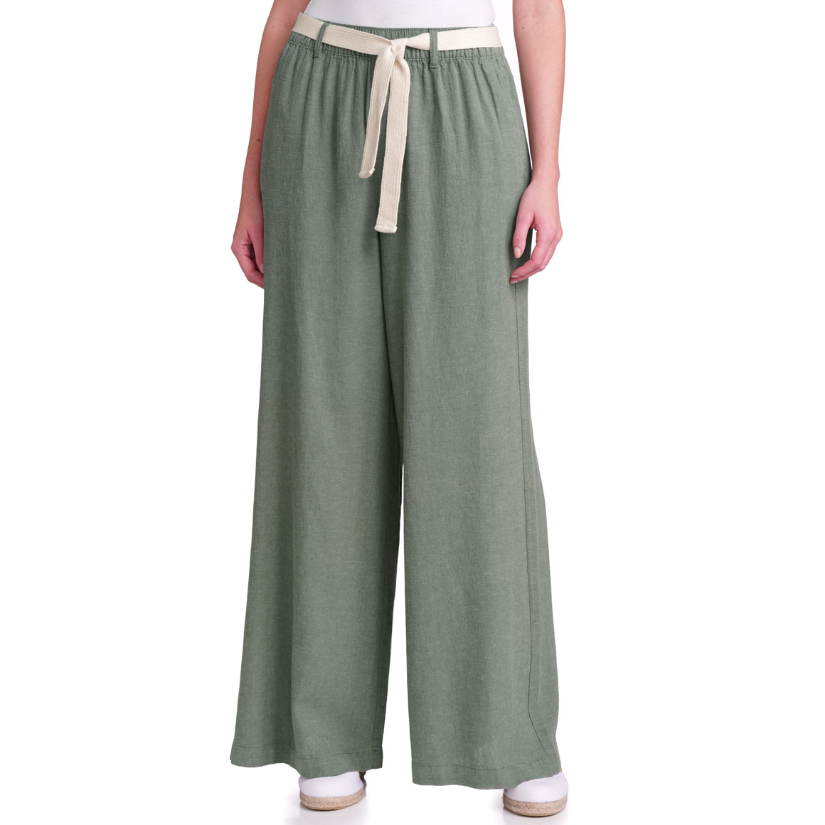 Gina Benotti Damen Leinen-Hose mit Bindegürtel dunkelgrün