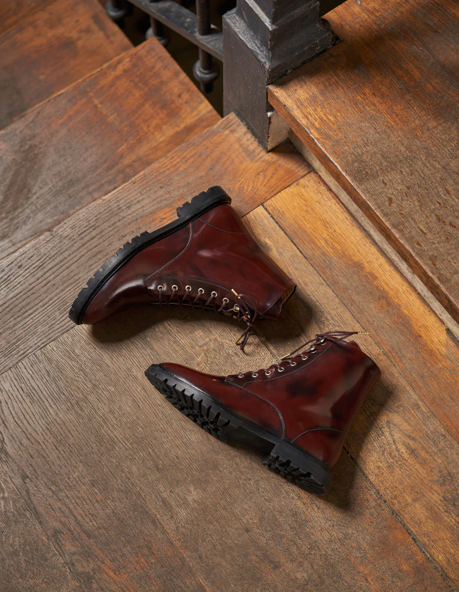 Bottines à lacets Alix - Cuir box bordeaux