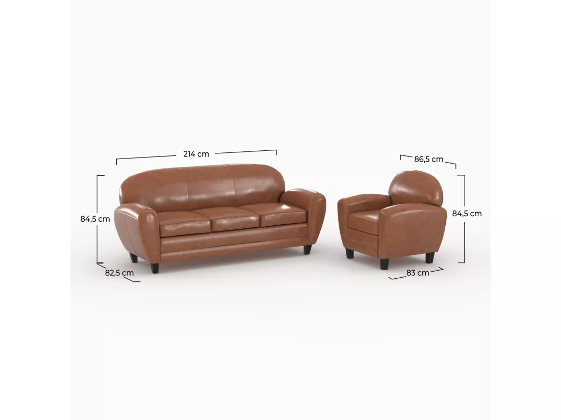 Ensemble canapé et fauteuil camel 4 places - Club