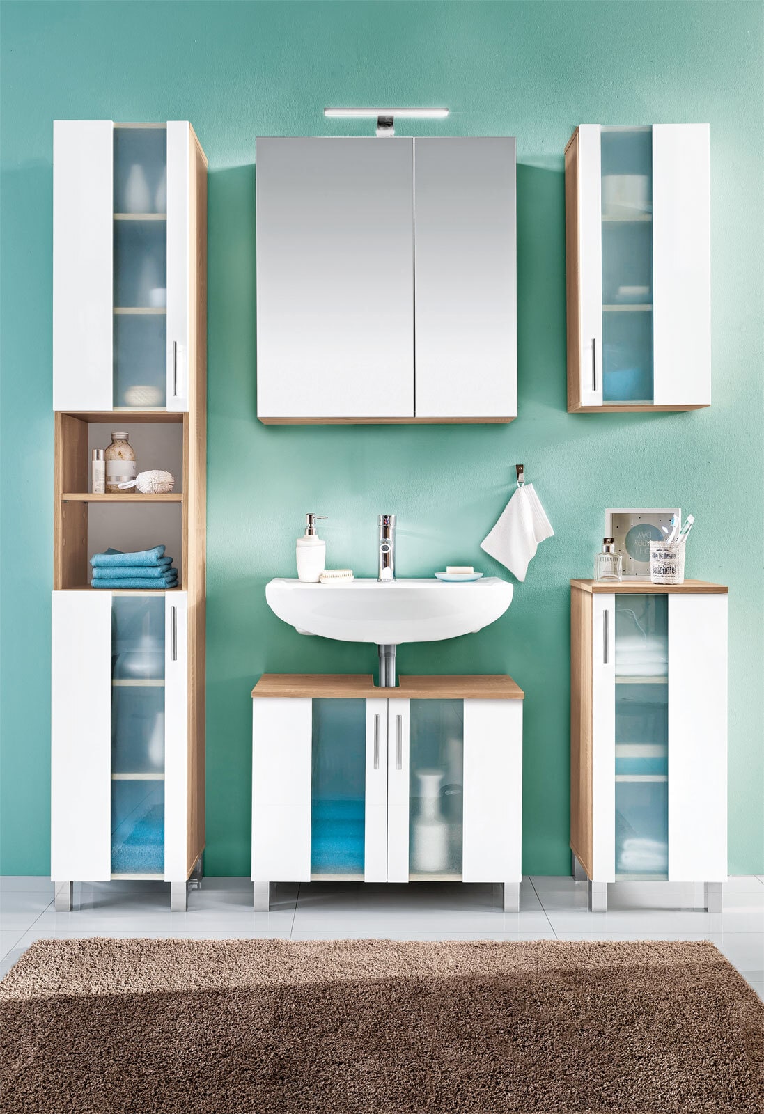 Hängeschrank Porto Weiß/Eiche sägerau Nachnbildung ca. 33 x 70 x 21 cm