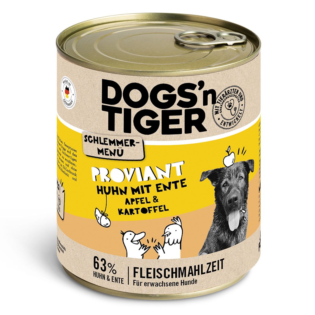 Dogs’n Tiger Adult Hundefutter, Proviant, Nassfutter, Getreidefrei, Huhn, Ente, Apfel & Kartoffel