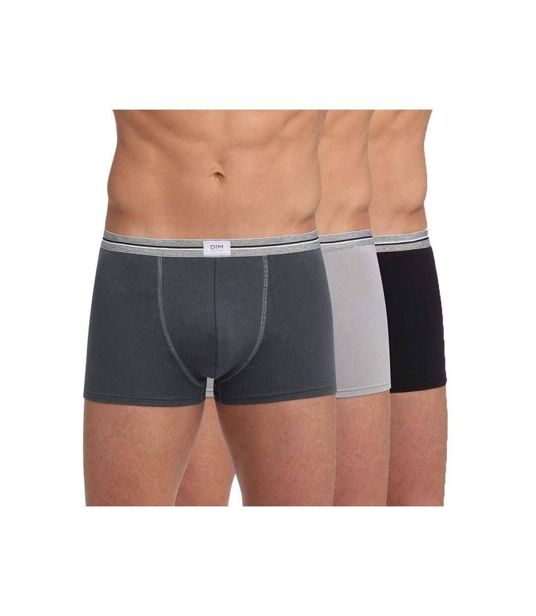 DIM Lot de 3 Boxers Homme Coton ULTRA RESIST Gris Acier Gris Granit Noir