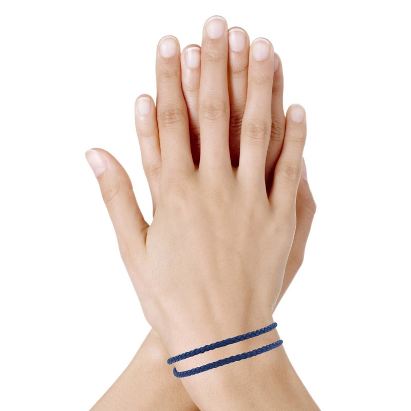 Bracelet Femme Double Tour Cuir Tréssé Rond pour Poignet de 18cm - Bleu Navy