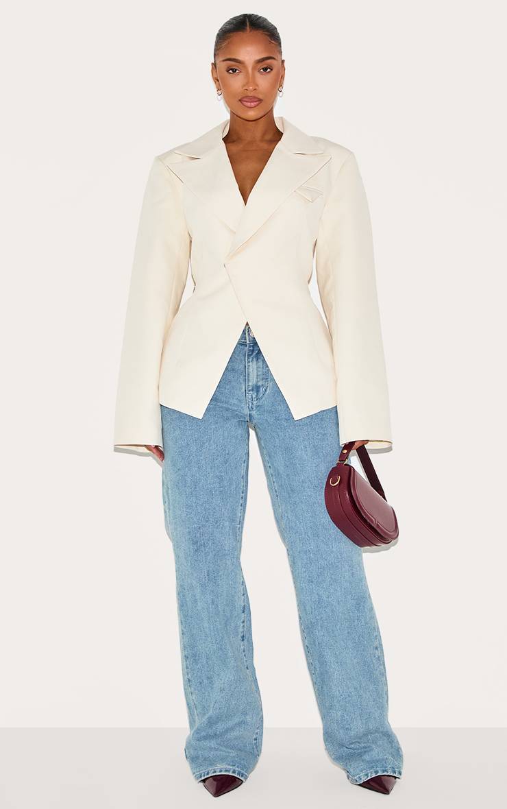 Crème Blazer Ajusté Asymétrique Croisé Avec Taille Ajustable Shape