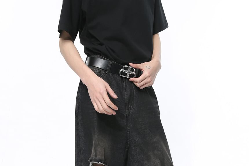 FAERIS - Mid Rise Washed Distressed Wide Leg Jeans