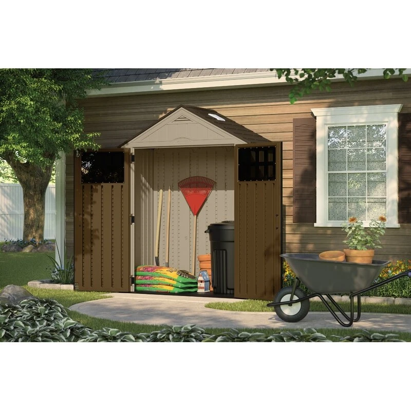 Casinha de armazenamento de plástico Everett Outdoor, 1,83 m de largura x 0,91 m de profundidade