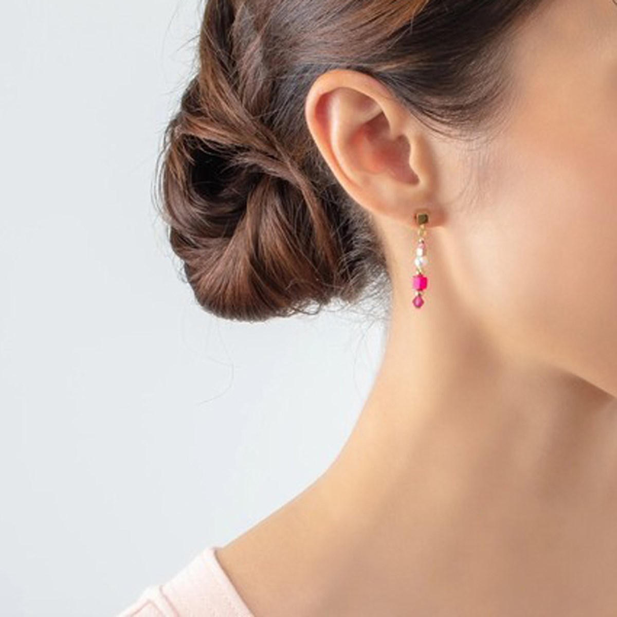 Boucles d'oreilles Coeur de lion Square Stripesdorées et magenta