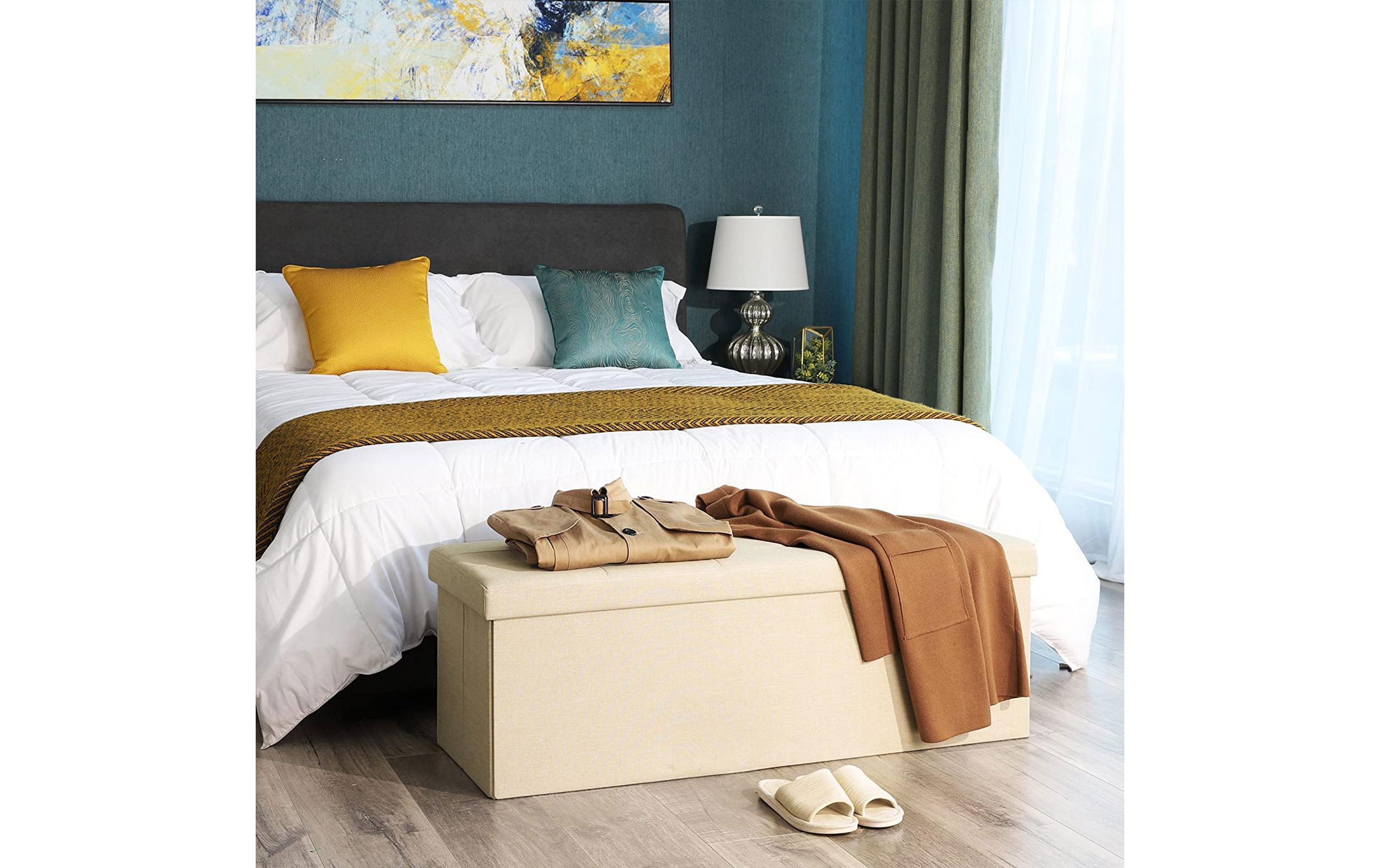 Sitztruhe Ottomane mit Stauraum 110 x 38 cm, BeigeSitzbank
