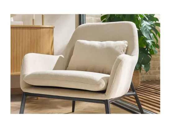 Fauteuil design en tissu effet velours gris foncé et métal noir MAXINE