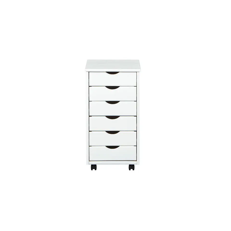 Hioshop Simra kommode kantoorarchief op wielen 6 lades wit