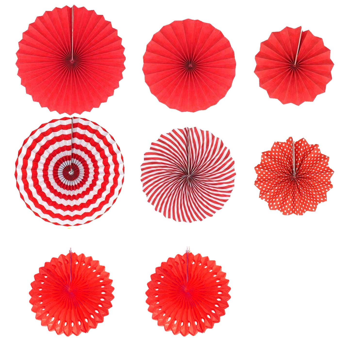 (20-tlg. Set) Papier Pompon's Deko Fächer Rosetten Party / Geburtstag / Hochzeit - Rot / Weiss
