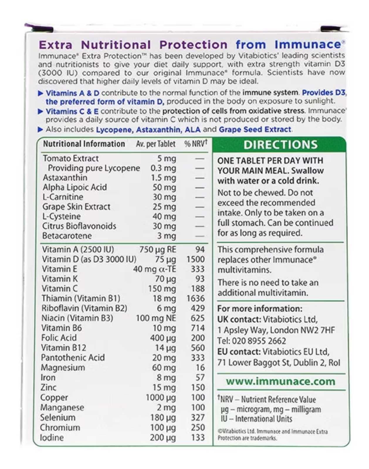 Vitabiotics Immunace Extra Protection 30 comprimidos