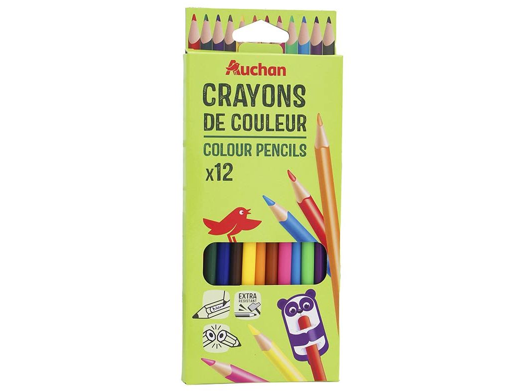 CONJUNTO DE 12 LÁPIS DE COR AUCHAN EM PLÁSTICO 18CM
