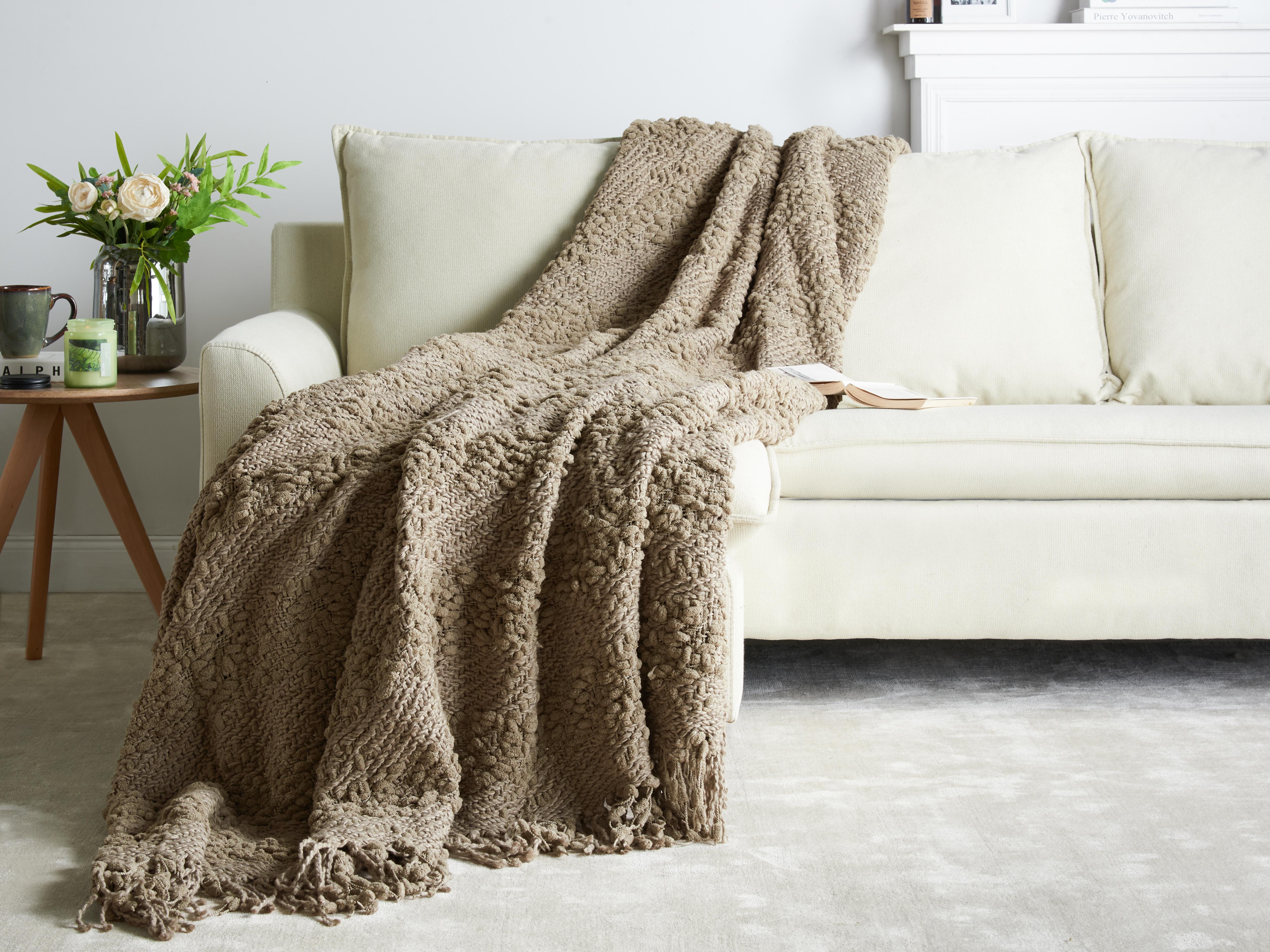 Plaid VELLA Katoen 200 x 220 cm Taupe