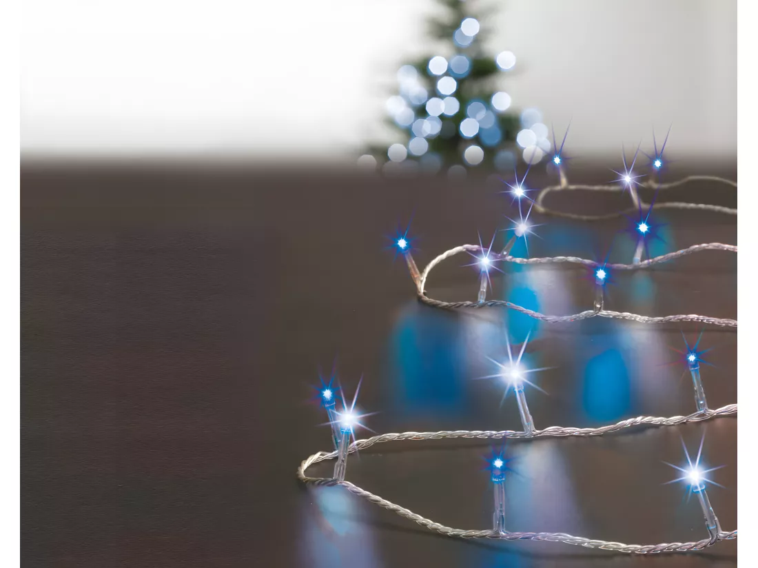 Guirlande Lumineuse Extérieur 50 mètres 500 LED Blanc & Bleu 8 jeux de lumière