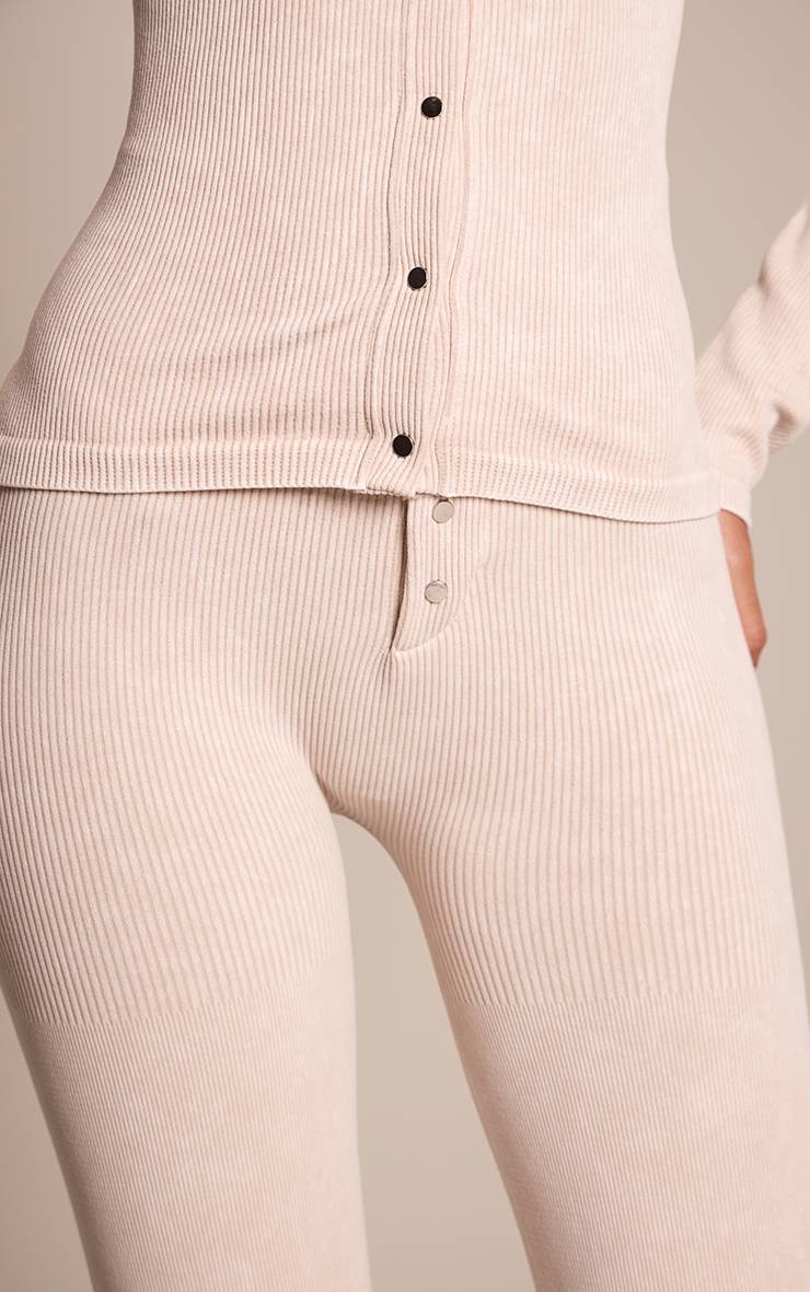 Crème Ensemble Coordonné Legging Évasé Côtelé Contour Avec Détails Boutonnés - Grande Taille